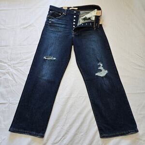 Levi's Women's Jeans Ribcage Straight Ankle Button Fly Distressed Blue 31x27